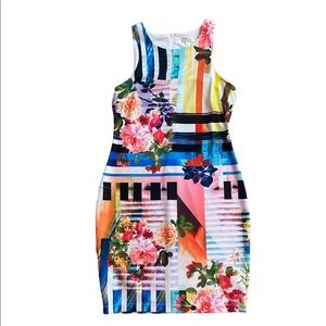 Floral geometric body con dress size 14